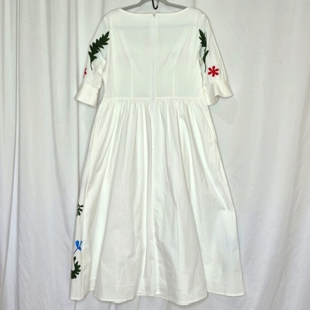 eShakti Floral Embroidered Cotton Poplin Dress - Size L - Picture 5 of 16